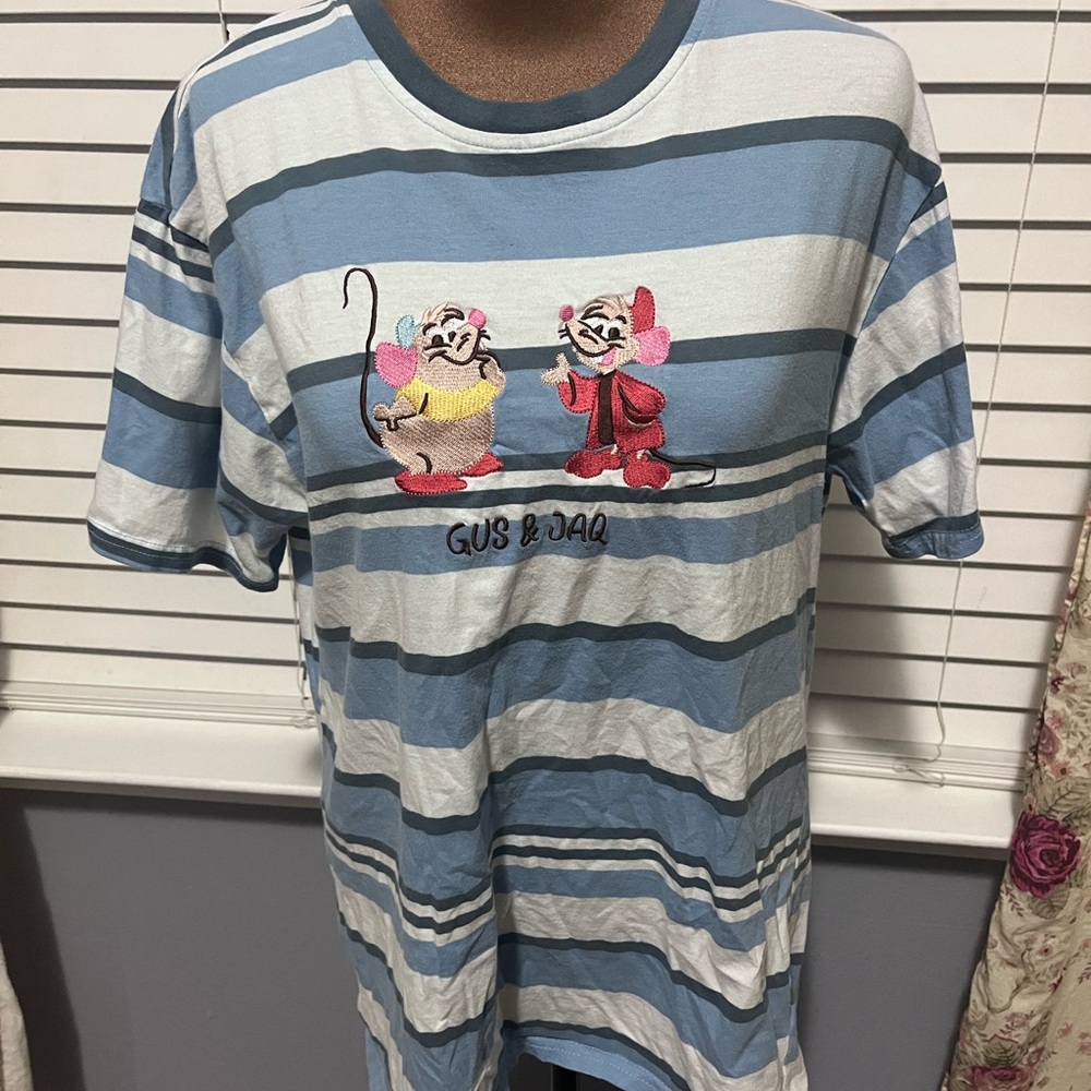Disney Blue and White Gus and Jaq Striped T-Shirt